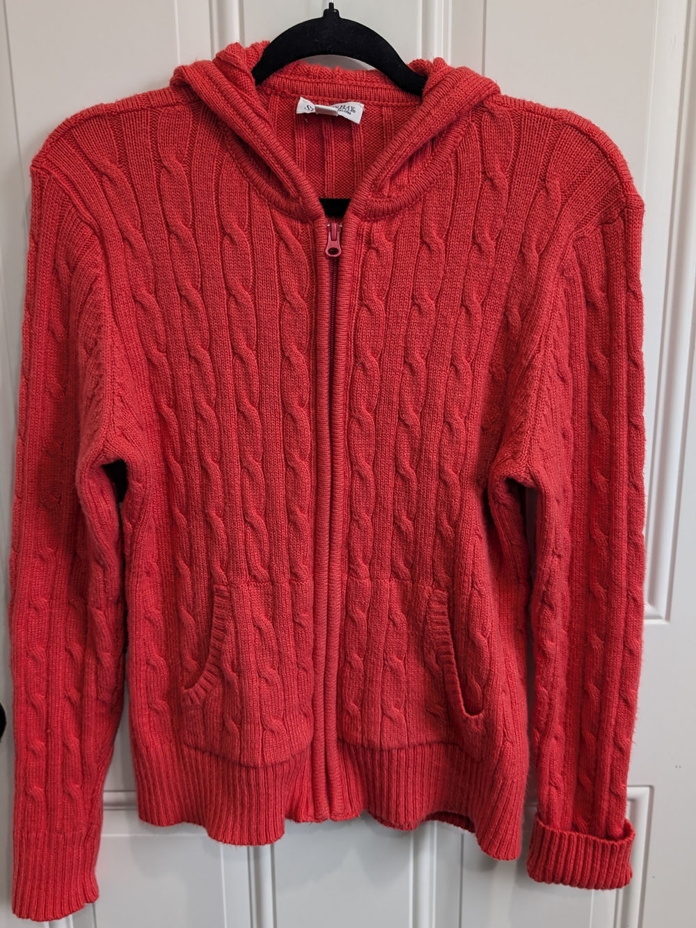 St. John's Bay Coral Red Cable-Knit Zip Hoodie Cardigan